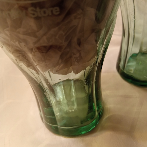 CRACKER BARREL COCA-COLA Green-Tinted Glasses w/Logos, 6.75" Tall, c. 2006, SET4 - Picture 4 of 4